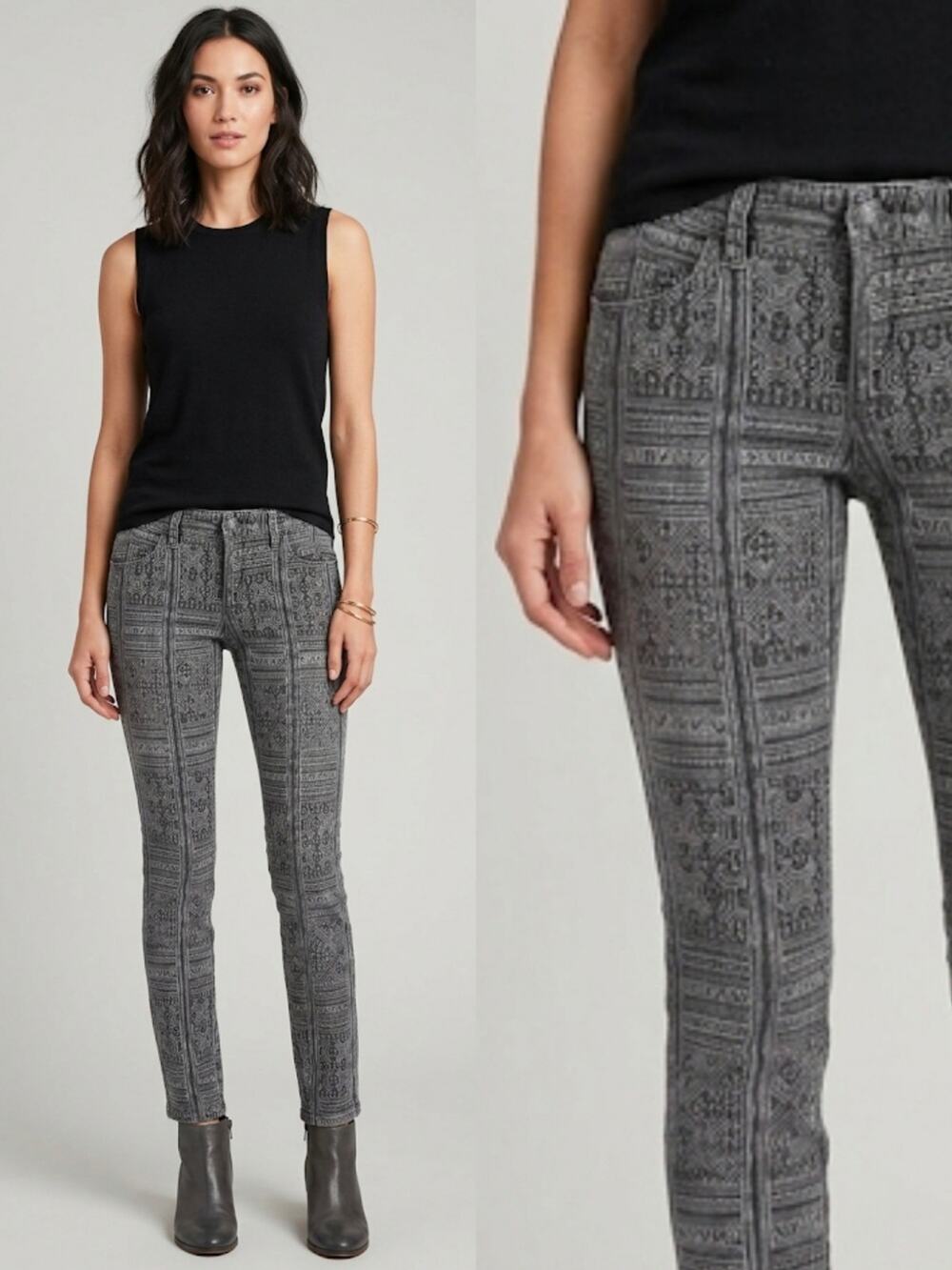 Free People Grey Gray Tribal Aztec Size 27 Skinny Jeans